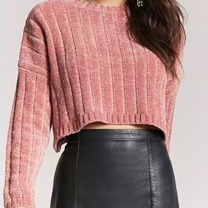 Forever 21 Green velvet striped cropped sweater